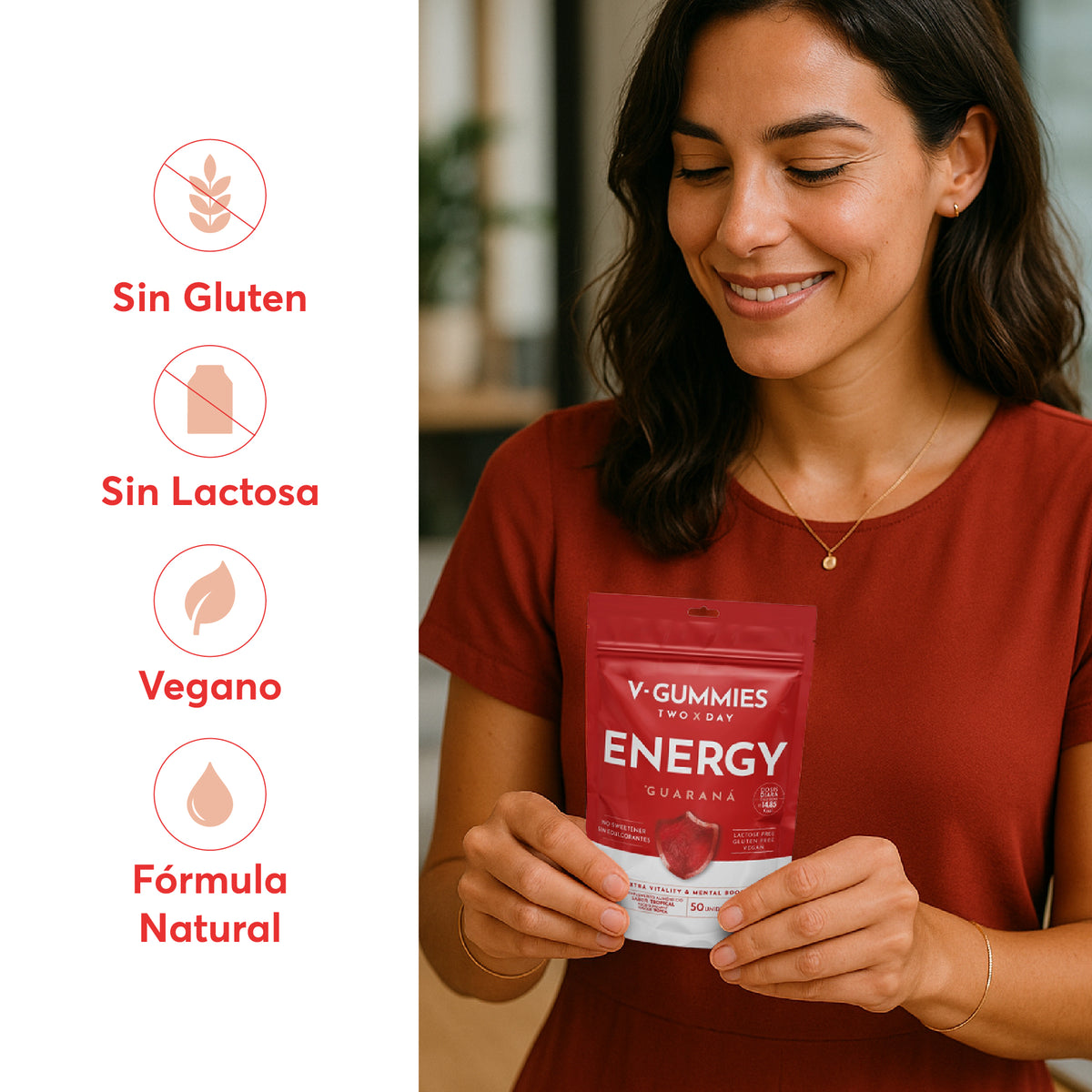 ENERGY V-Gummies | Gominolas Con Guaraná, Cafeína y Vitamina C | Energía para el Día