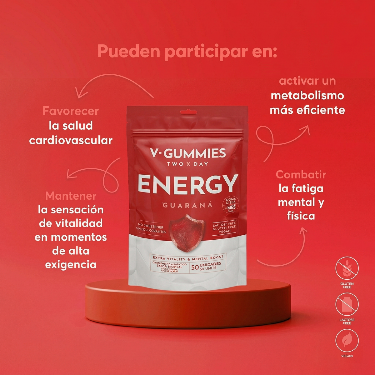 ENERGY V-Gummies | Gominolas Con Guaraná, Cafeína y Vitamina C | Energía para el Día